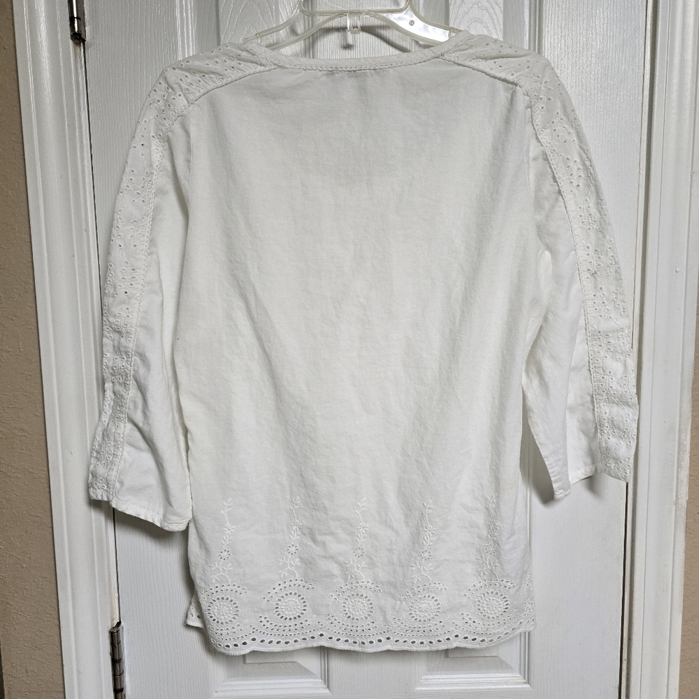 Boden White Eyelet Trim Blouse - Picture 3 of 9